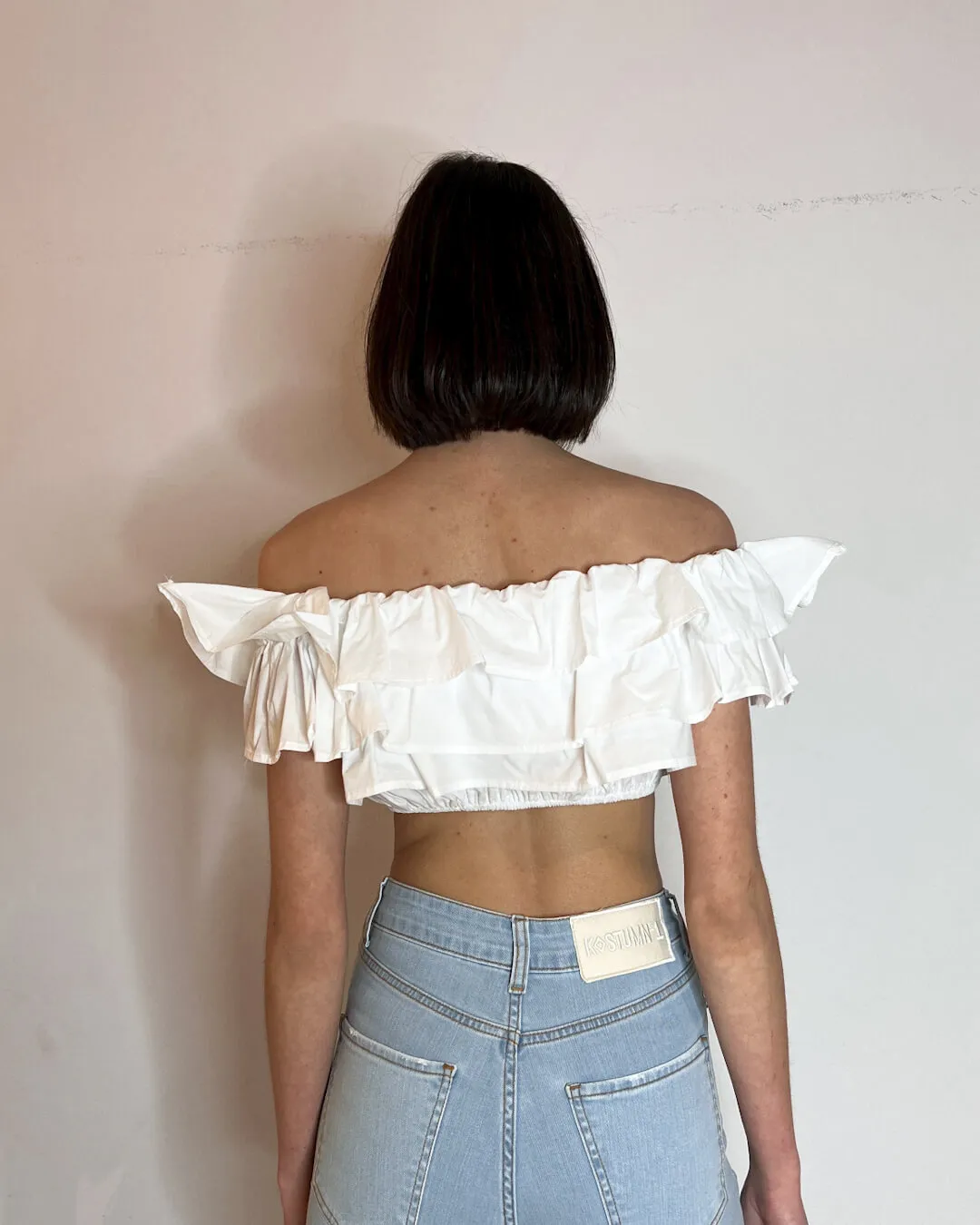 -CROP TOP IN COTONE A BALZE BIANCO